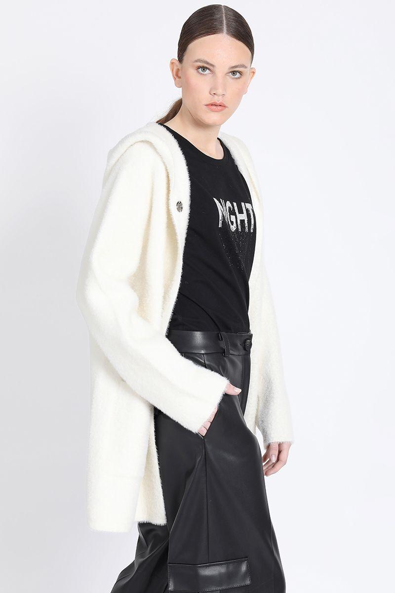 Chaqueton Recto Tejido Punto Capucha, Crudo Liola-5