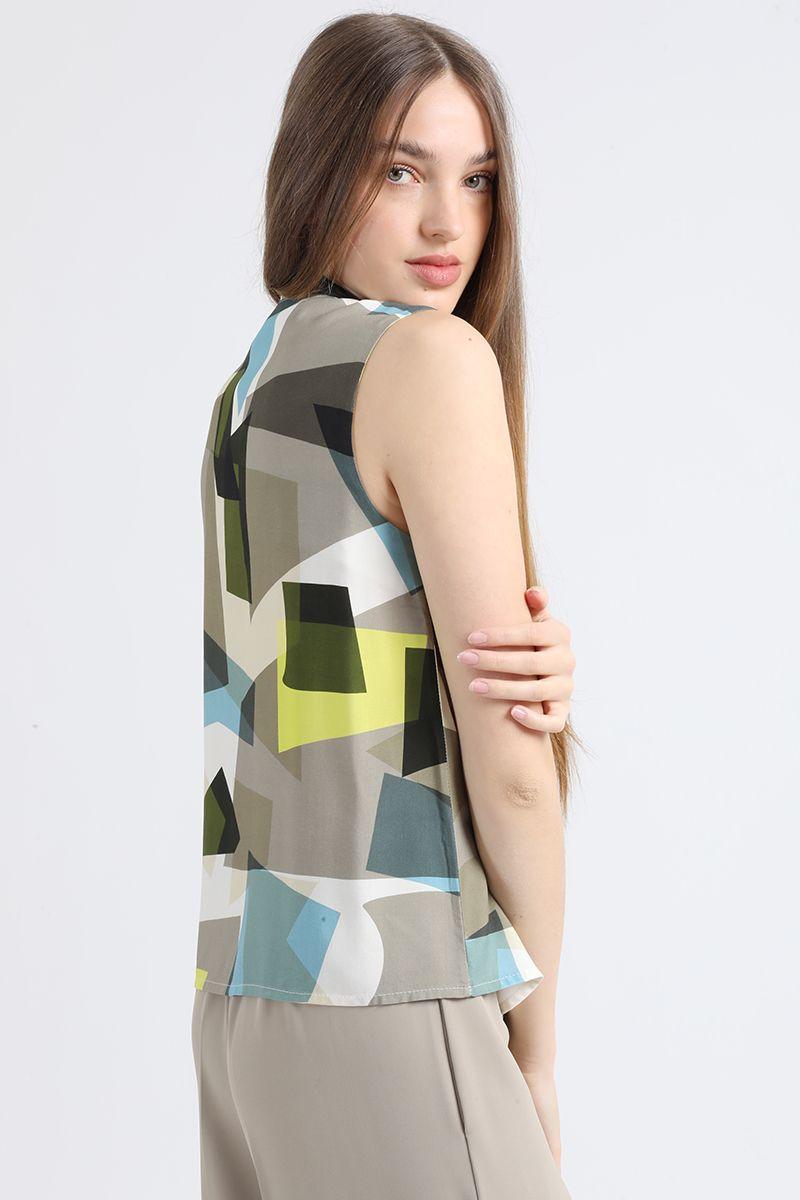Blusa Lazada En Cuello, Estampado, Verde, Italia Liola-4