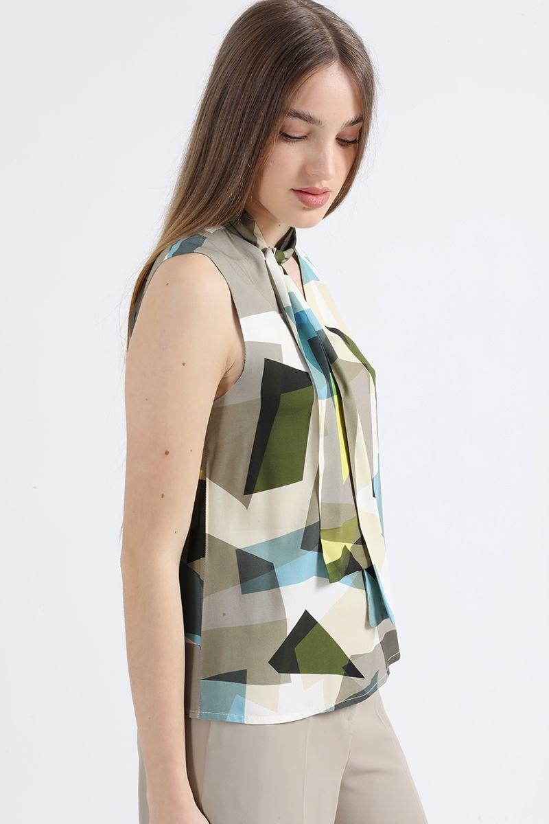 Blusa Lazada En Cuello, Estampado, Verde, Italia Liola-5