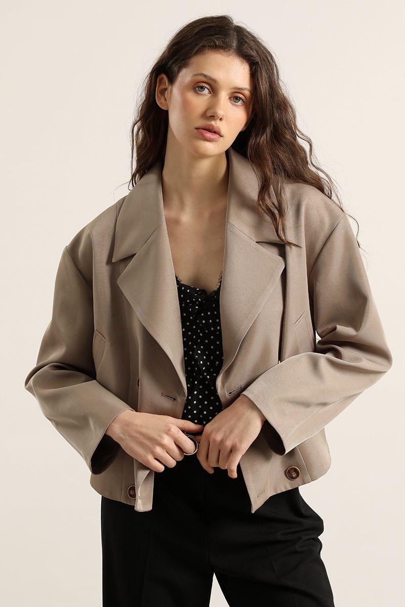 Chaqueta bomber, cruzada, beige Liola-5