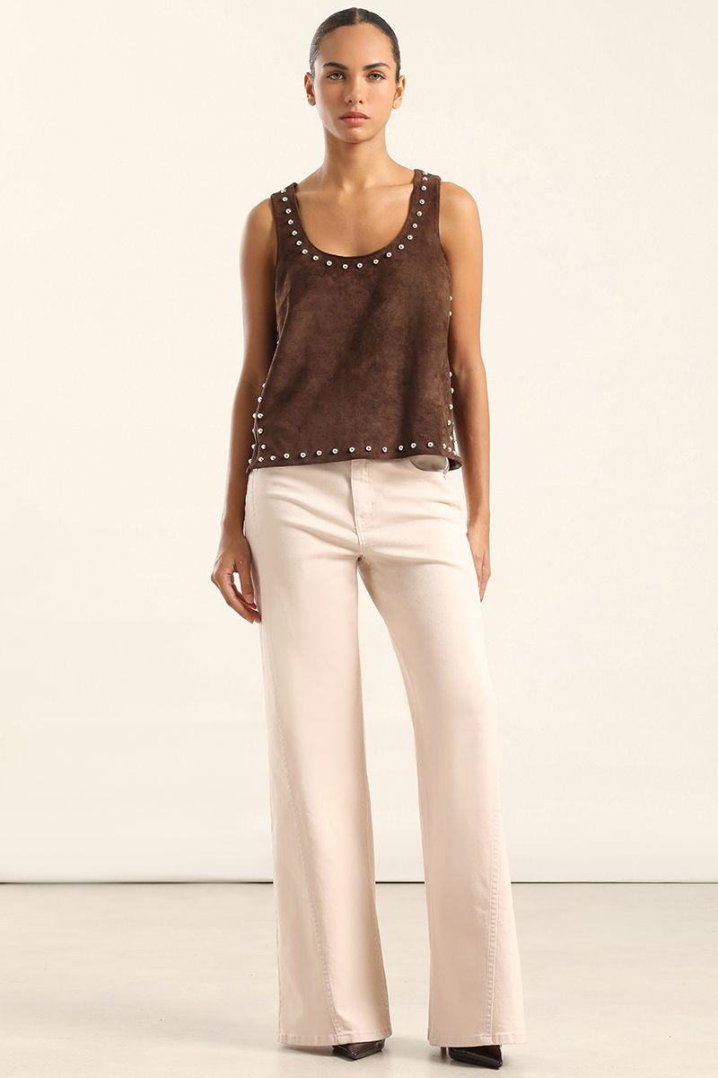 Top Efecto Gamuza, Tachas, Chocolate Liola-1
