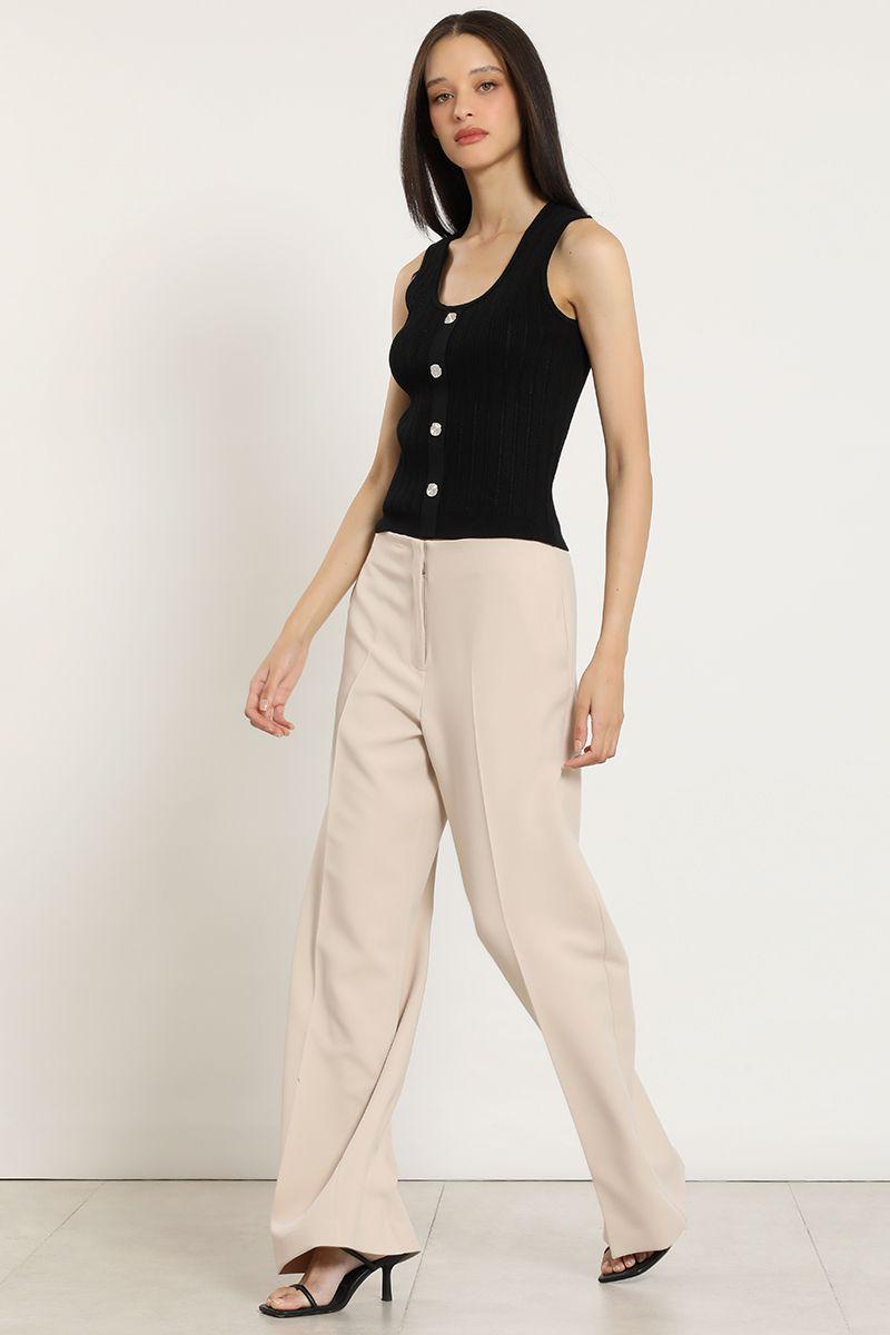 Pantalon ancho, tiro alto, beige Liola-2