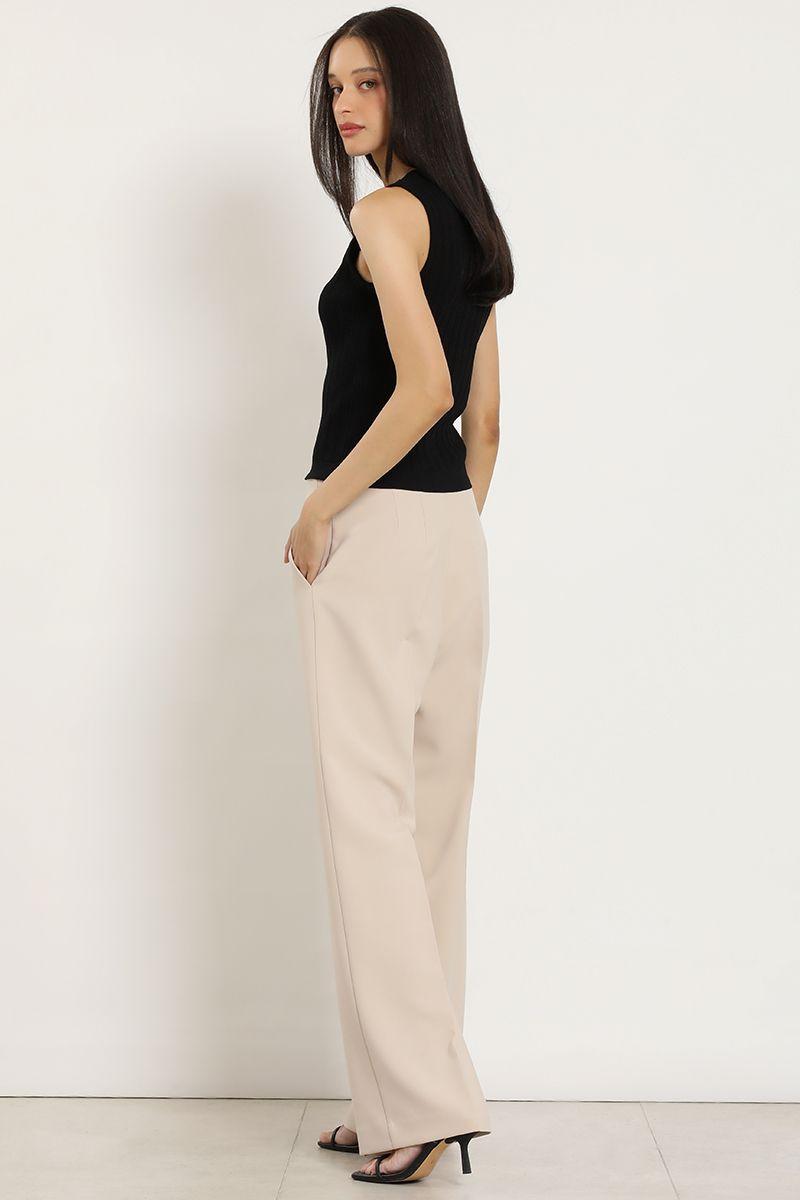 Pantalon ancho, tiro alto, beige Liola-3