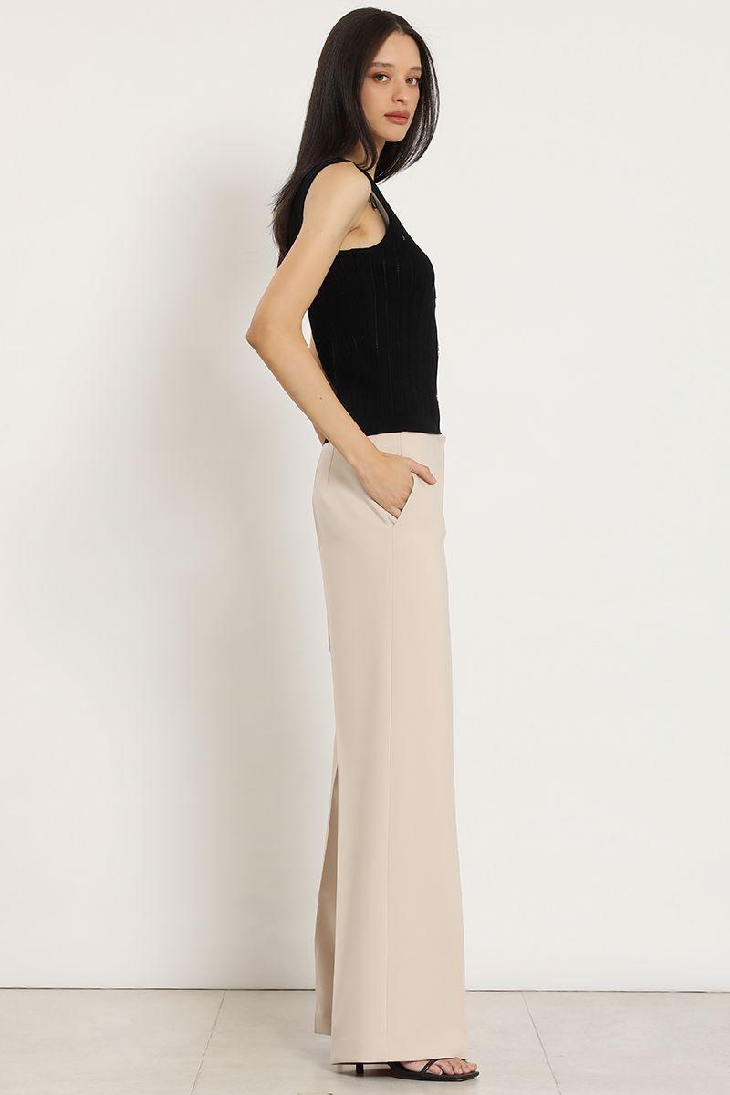 Pantalon ancho, tiro alto, beige Liola-5