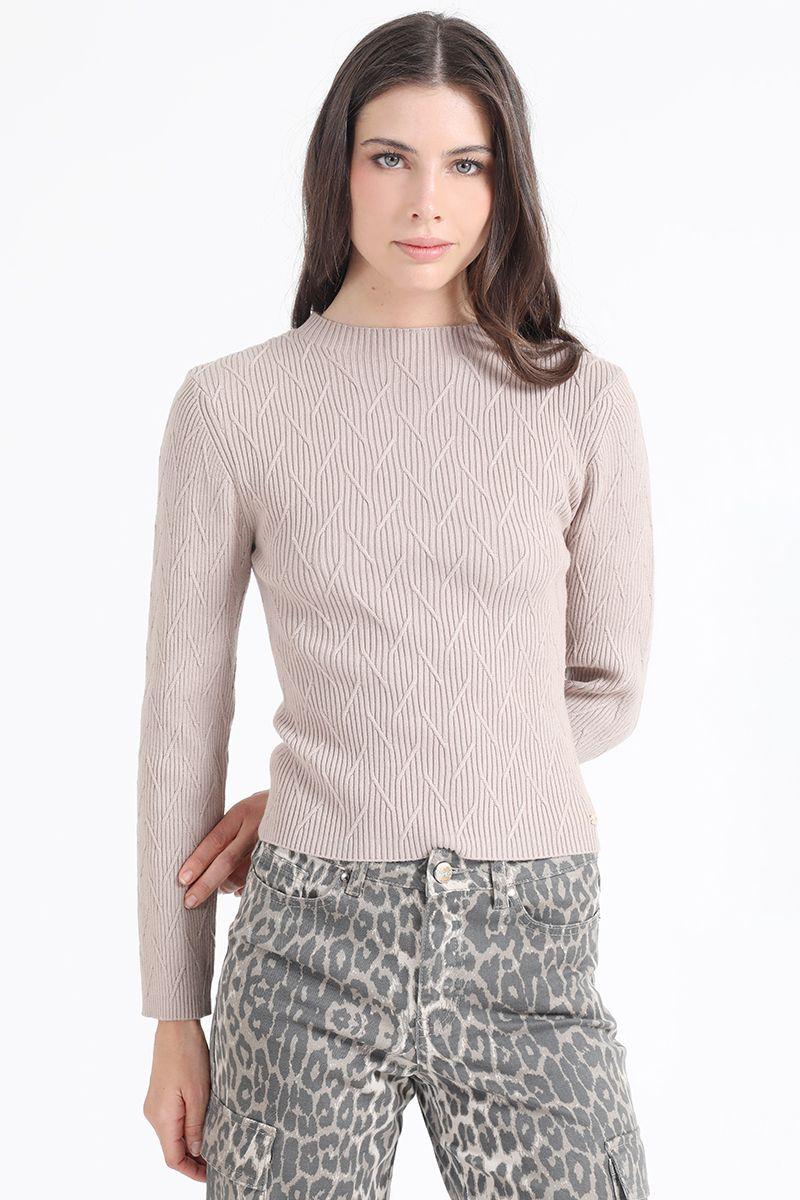 Sweater Tejido Punto Fantasia, Beige Liola-0