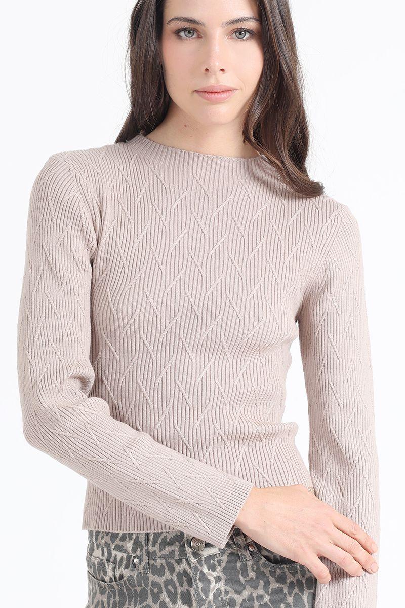 Sweater Tejido Punto Fantasia, Beige Liola-1