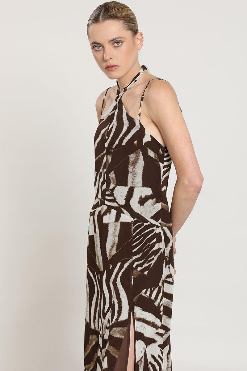 Vestido maxi estampado, cafe Liola-1