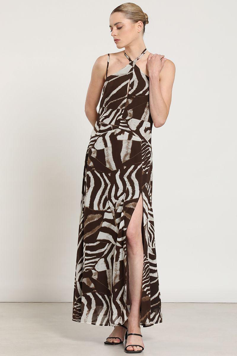Vestido maxi estampado, cafe Liola-3