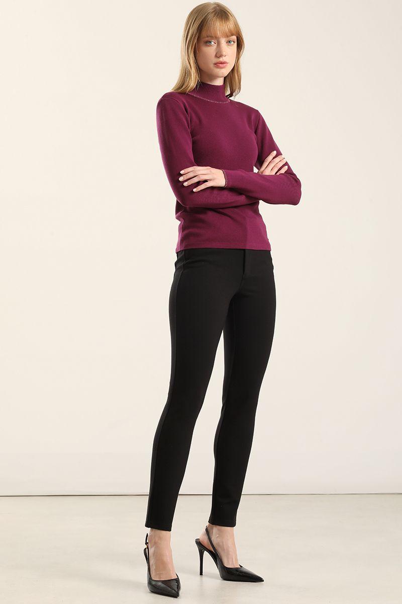 Jersey punto, rivete metalizado, ciruela Liola-1