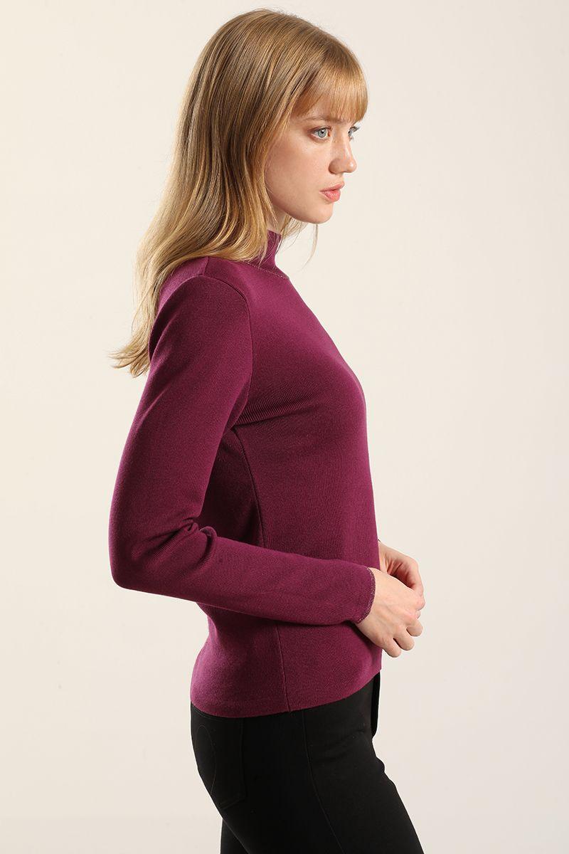 Jersey punto, rivete metalizado, ciruela Liola-3