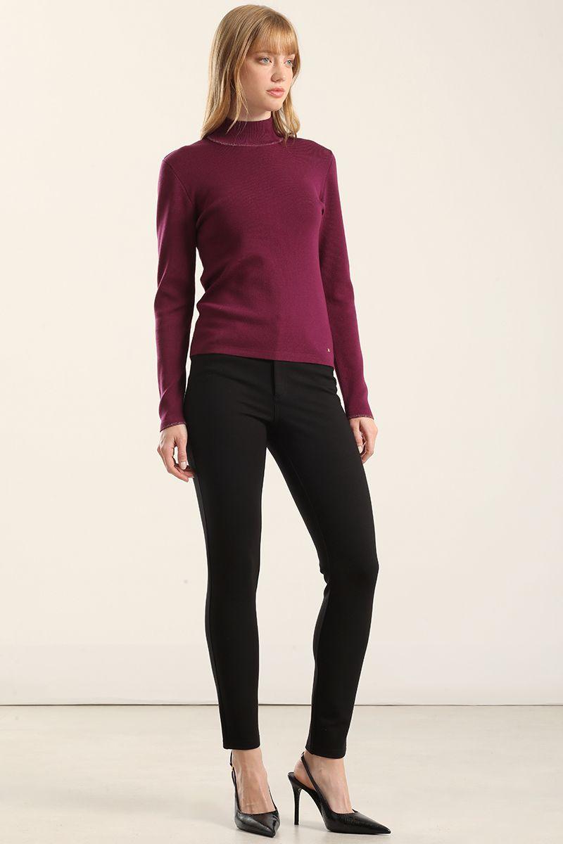 Jersey punto, rivete metalizado, ciruela Liola-5