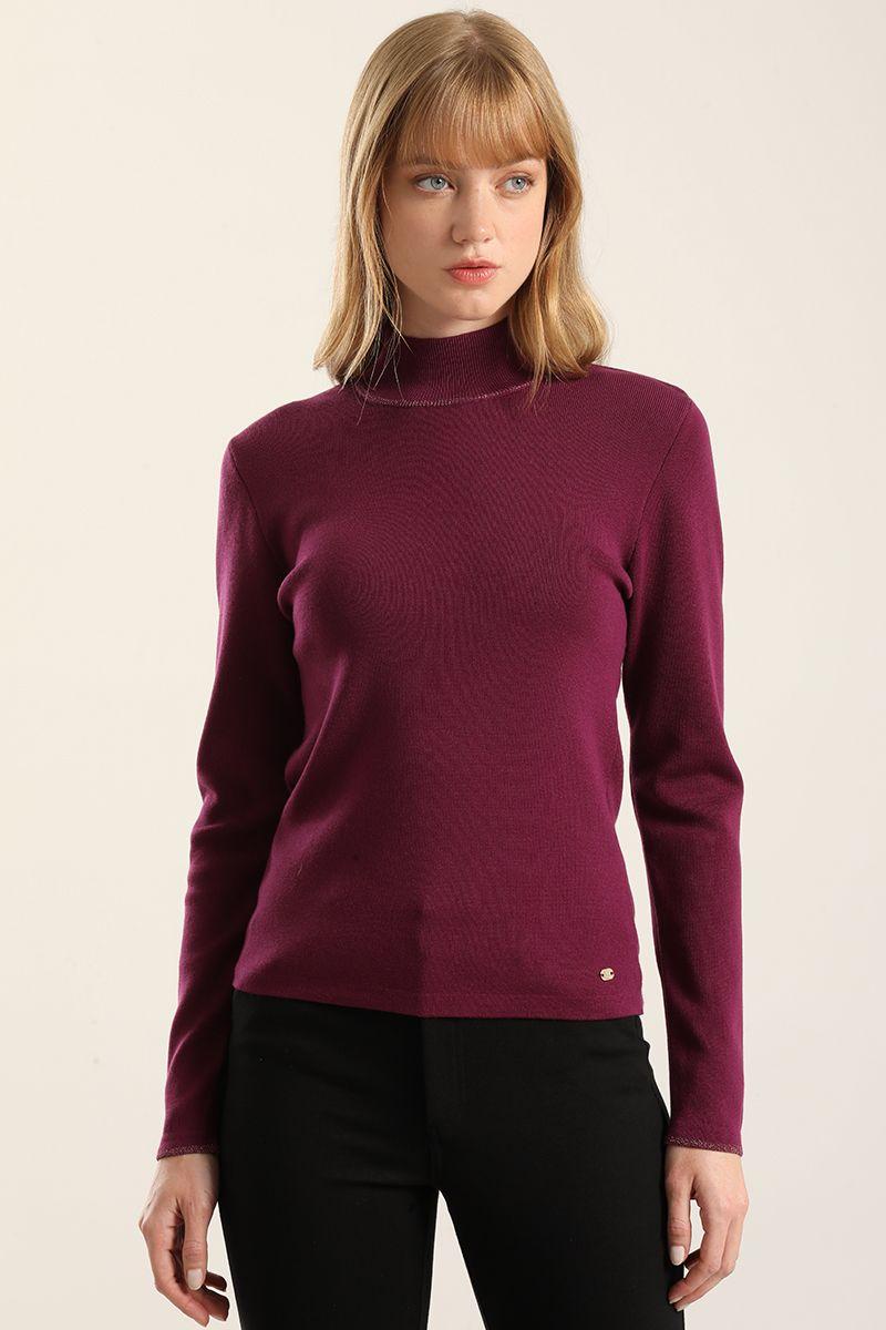 Jersey punto, rivete metalizado, ciruela Liola-2