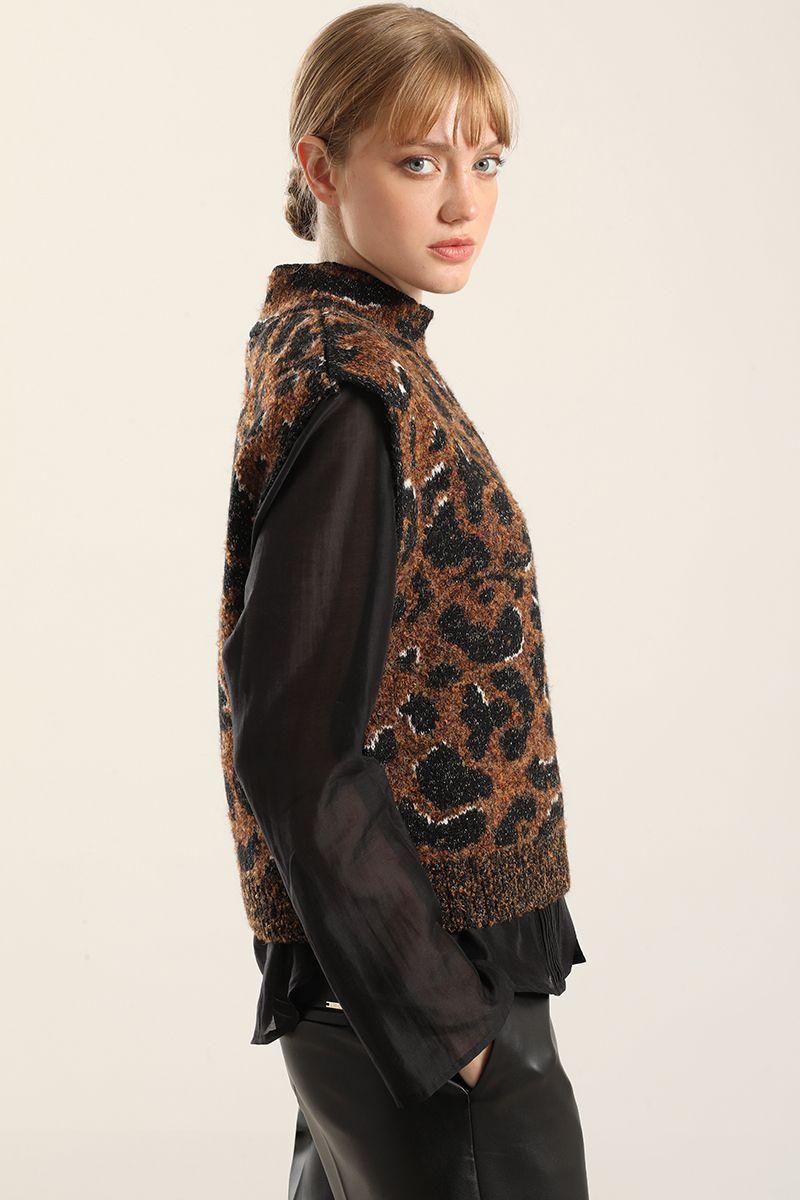 Jersey tejido animal print, cafe Liola-4