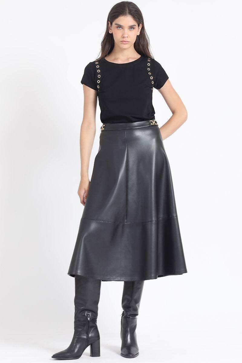 Polera Algodon, Aplicación Ojetillos, Negro Liola-1