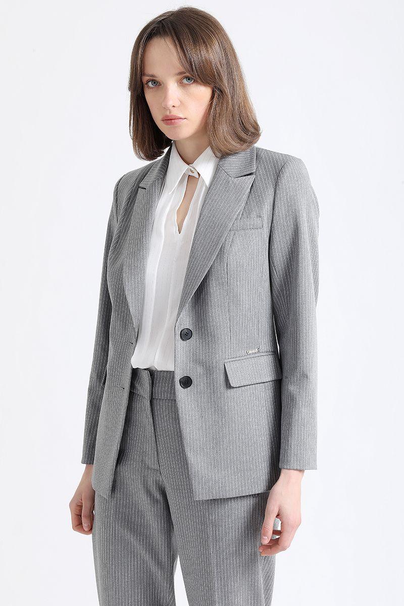 Blazer Entallado, Listado Gris Liola-0