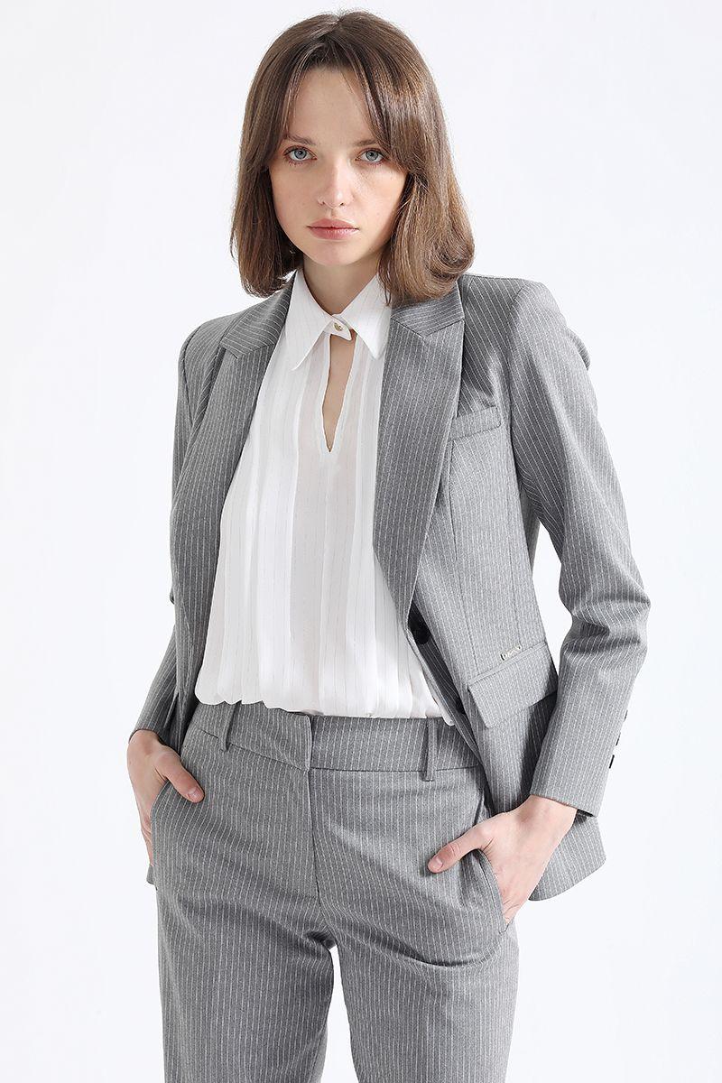 Blazer Entallado, Listado Gris Liola-1