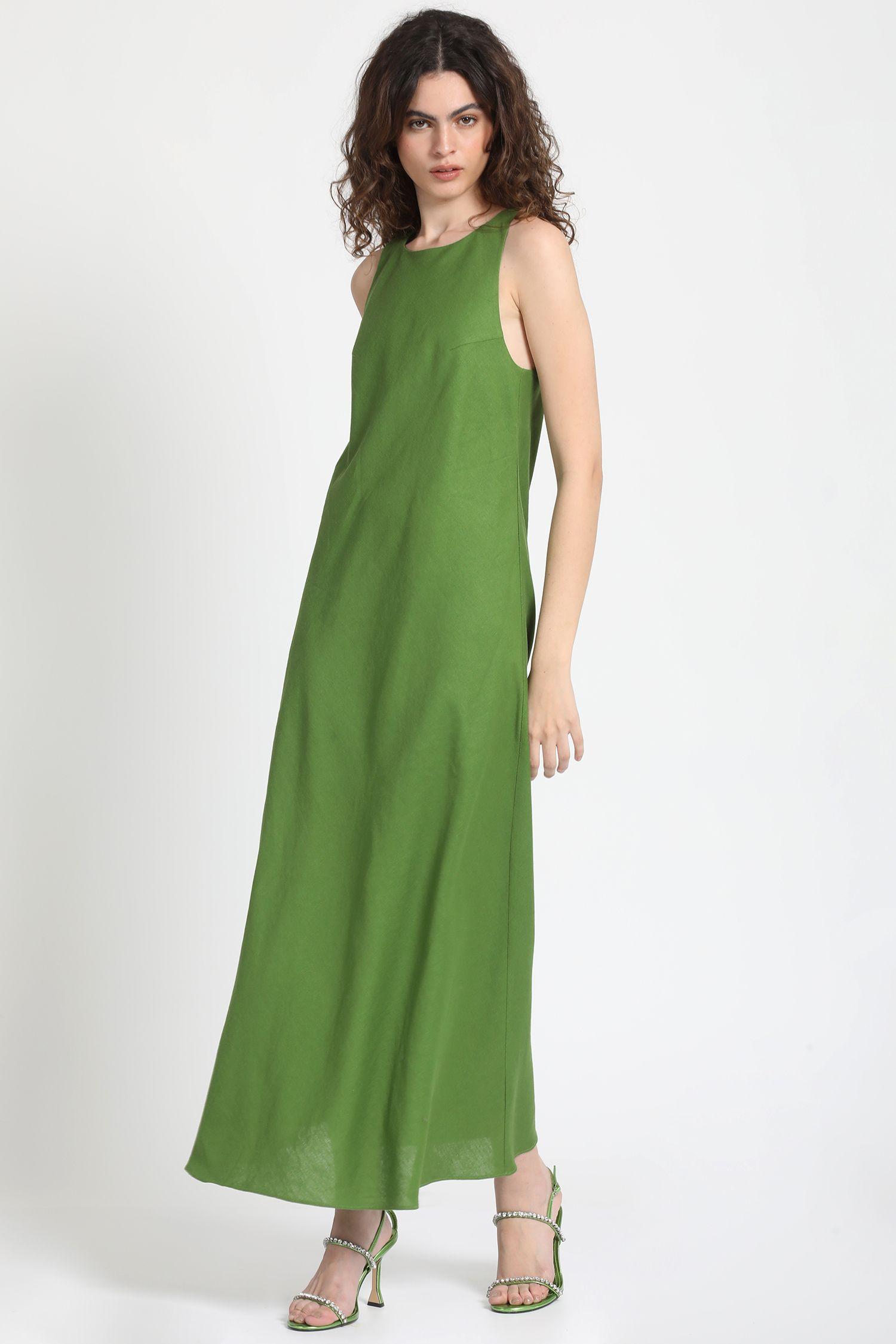 Vestido Maxi Sesgado Halter Lino Mix Verde Liola-0