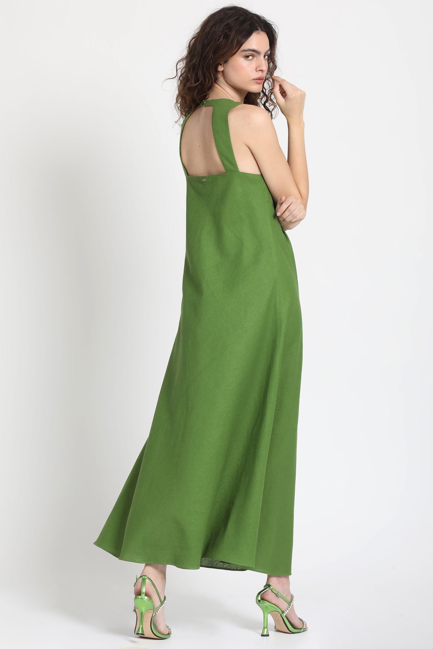 Vestido Maxi Sesgado Halter Lino Mix Verde Liola-5