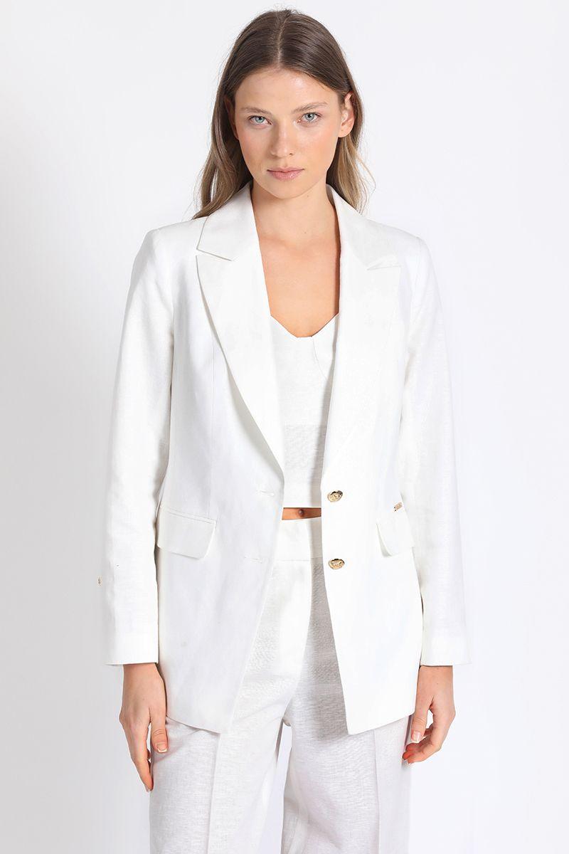 Blazer Entallado Lino Algodón Crudo Liola-0