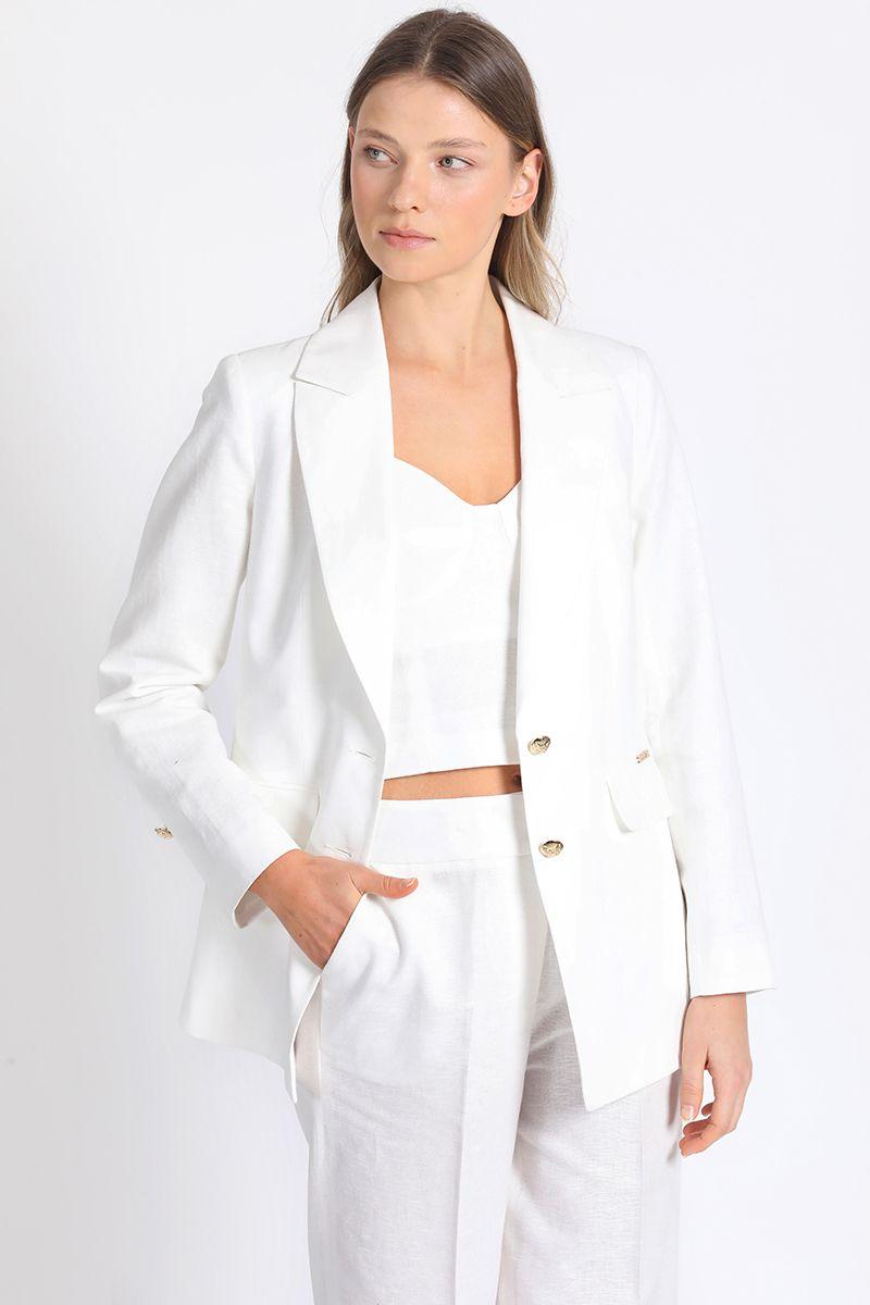 Blazer Entallado Lino Algodón Crudo Liola-2