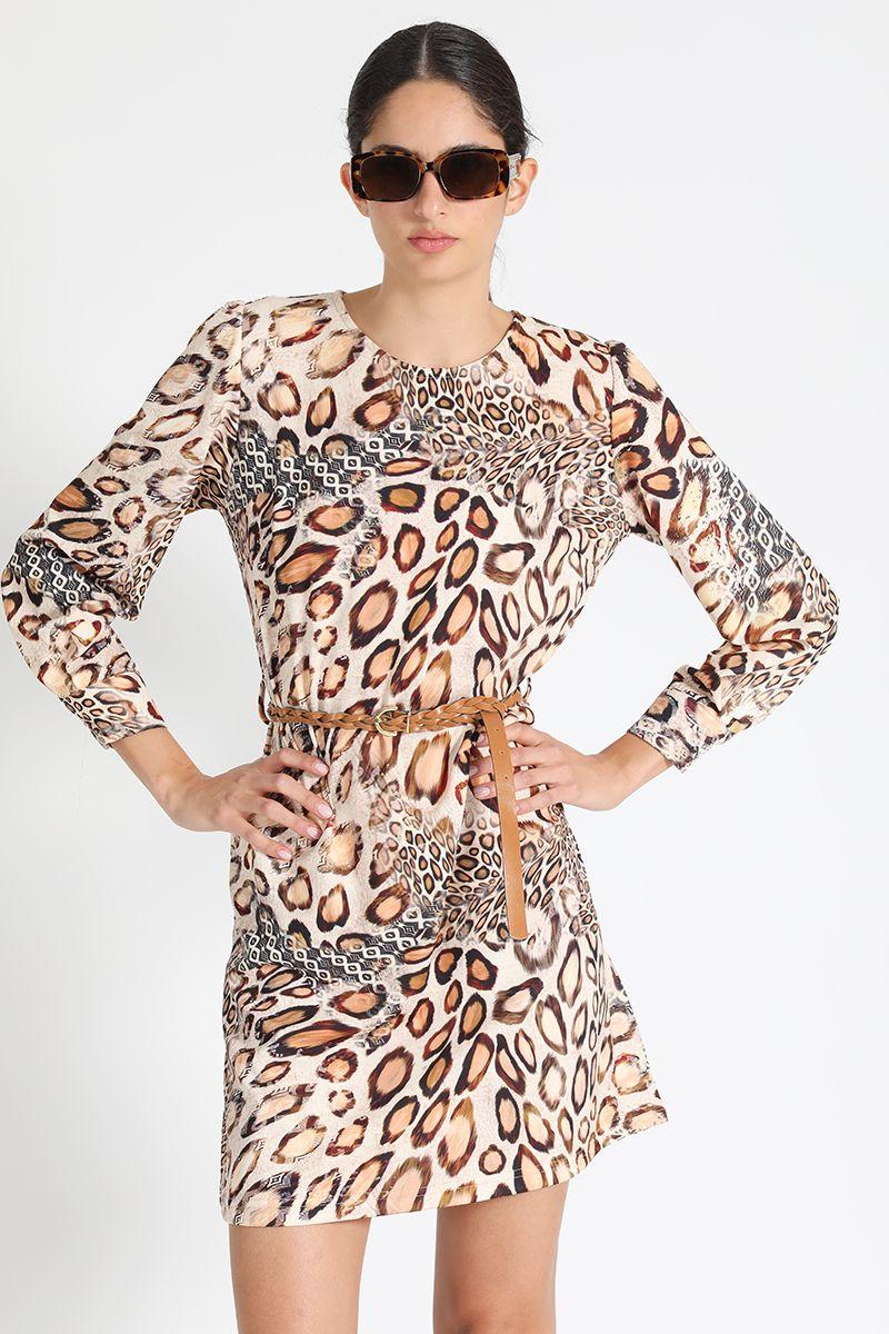 Vestido Rodilla Estampado Beige Liola-0