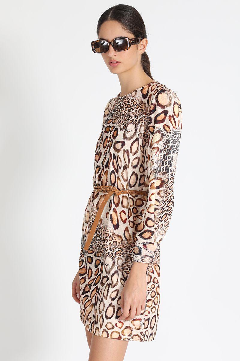 Vestido Rodilla Estampado Beige Liola-1