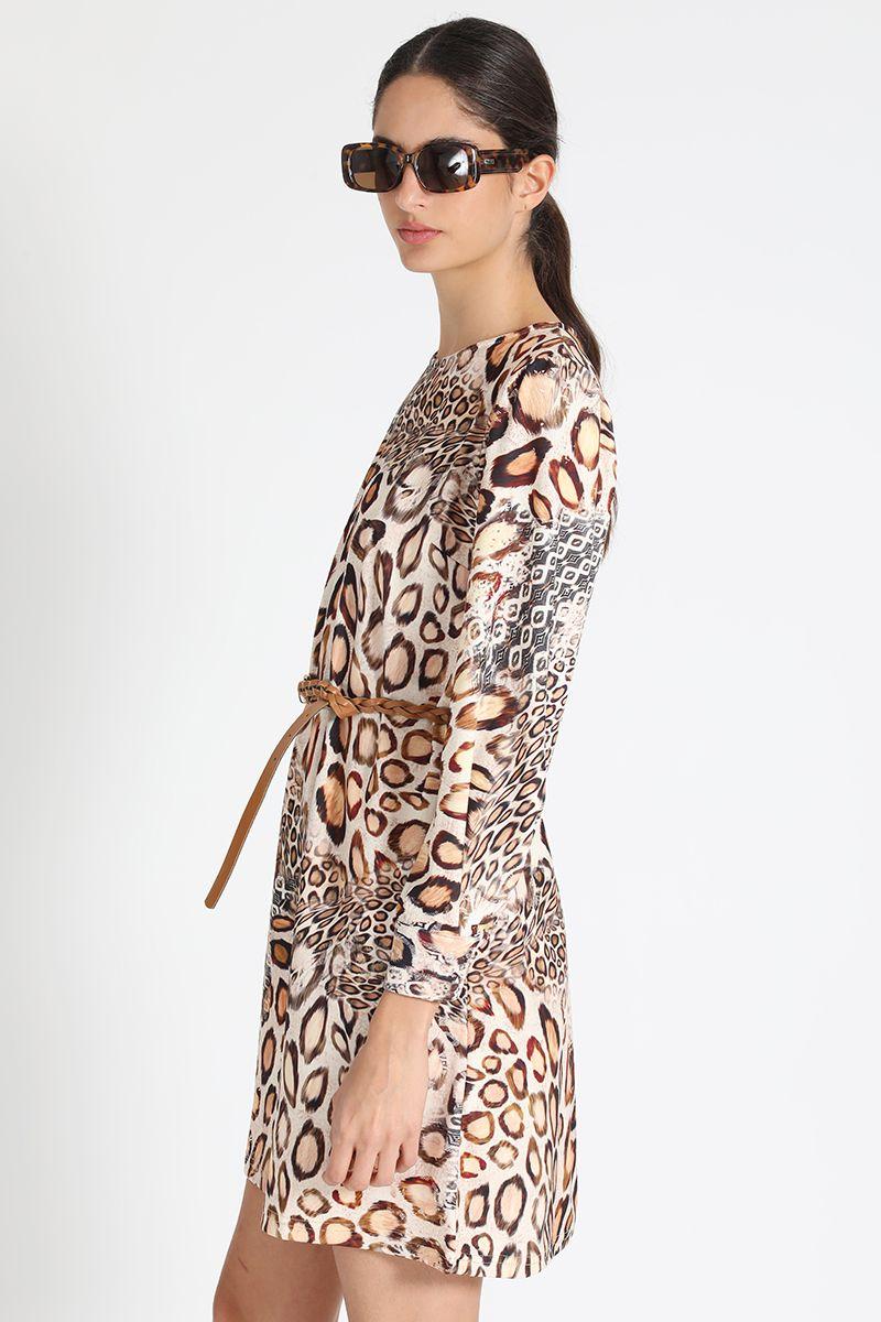 Vestido Rodilla Estampado Beige Liola-2