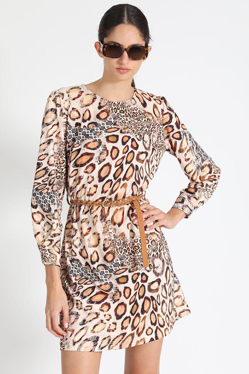 Vestido Rodilla Estampado Beige Liola-3
