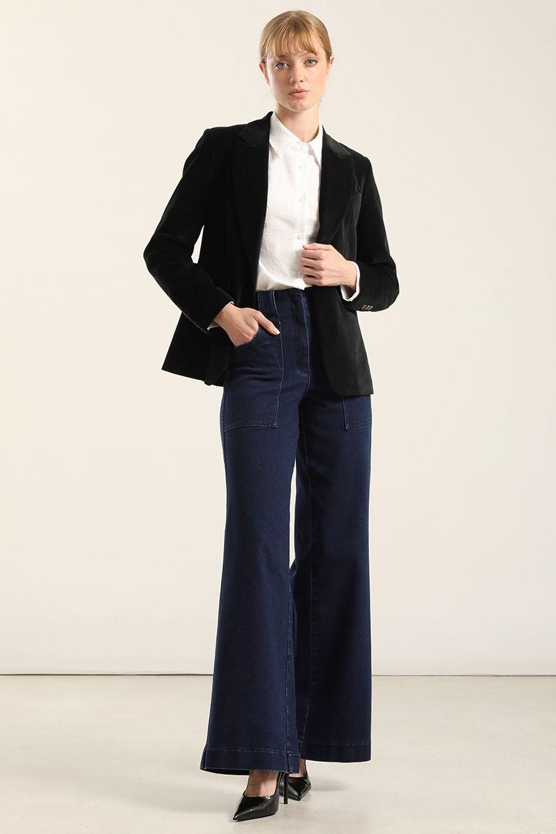 Blazer basico entallado, terciopelo negro Liola-0