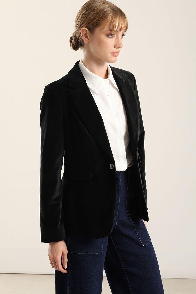 Blazer basico entallado, terciopelo negro Liola-3