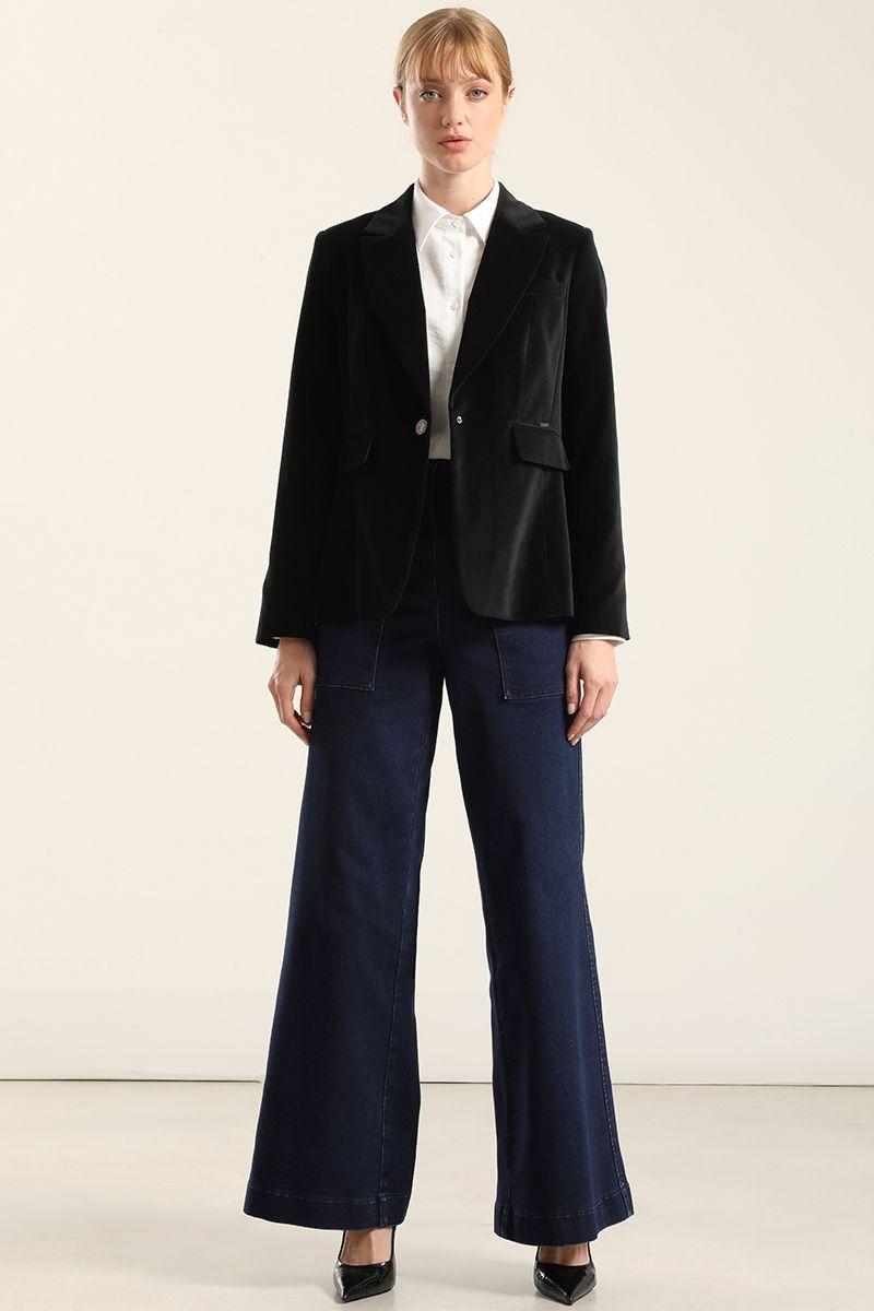 Blazer basico entallado, terciopelo negro Liola-5