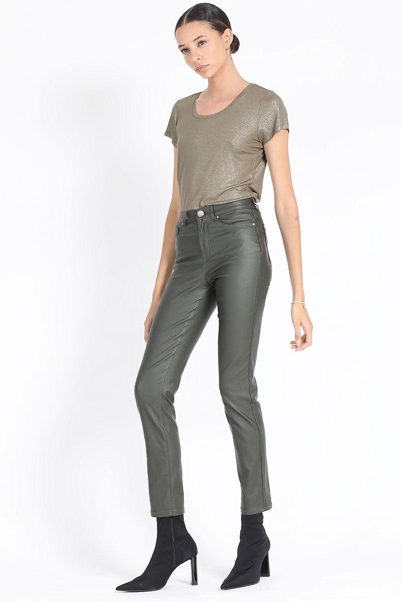 Pantalon Slim Tiro Medio, Coating Militar Liola-1