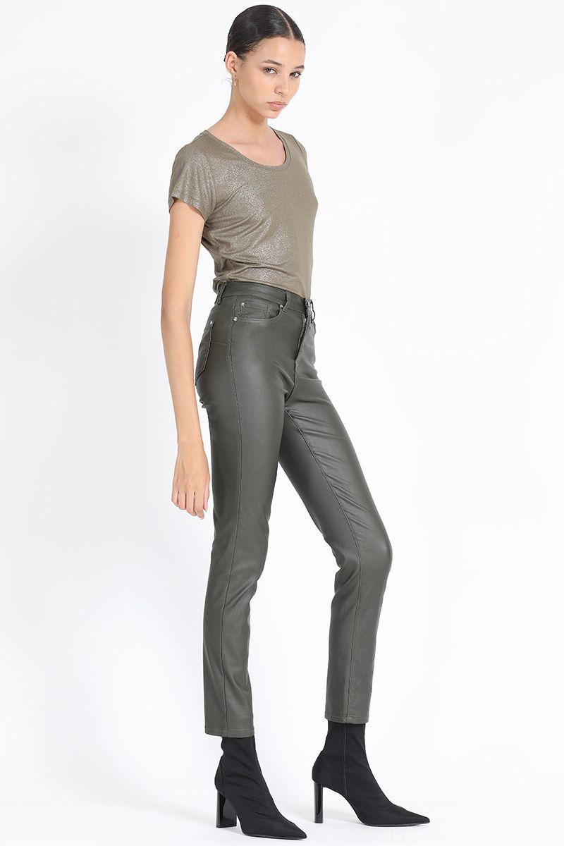 Pantalon Slim Tiro Medio, Coating Militar Liola-2