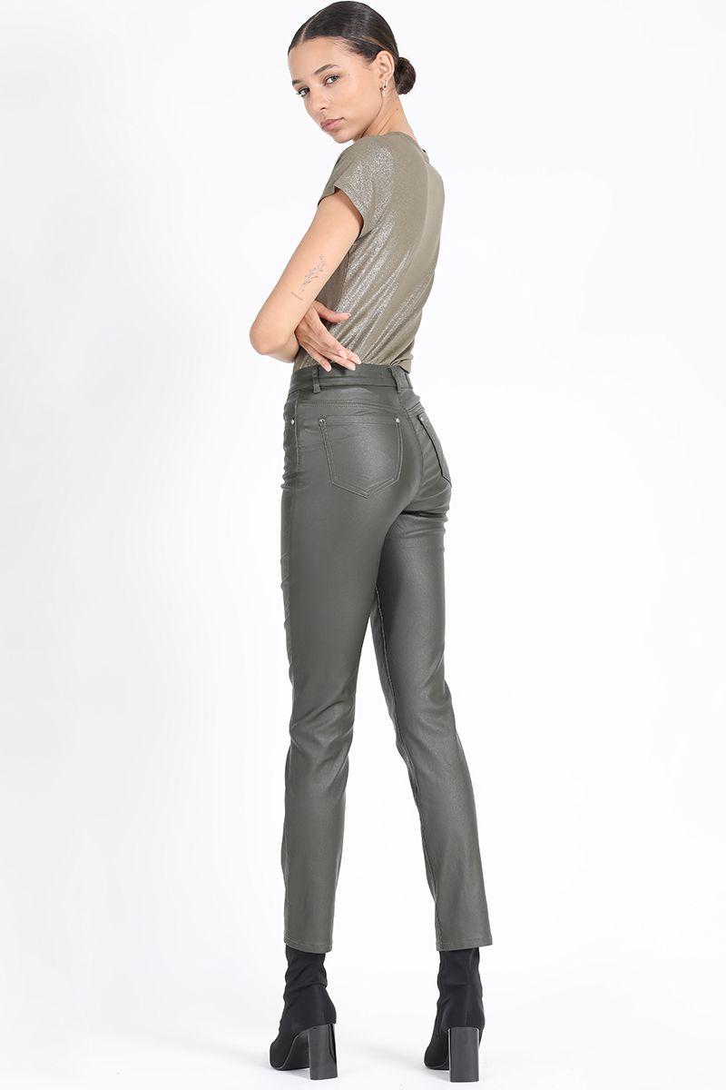 Pantalon Slim Tiro Medio, Coating Militar Liola-4