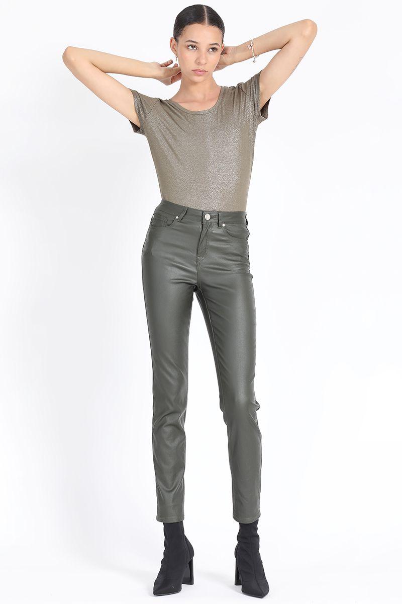 Pantalon Slim Tiro Medio, Coating Militar Liola-5