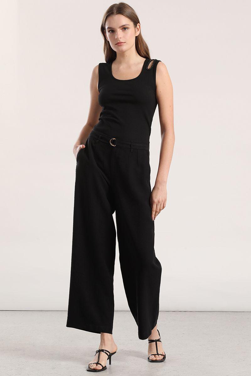 Top abertura strass mujer Liola negro-3