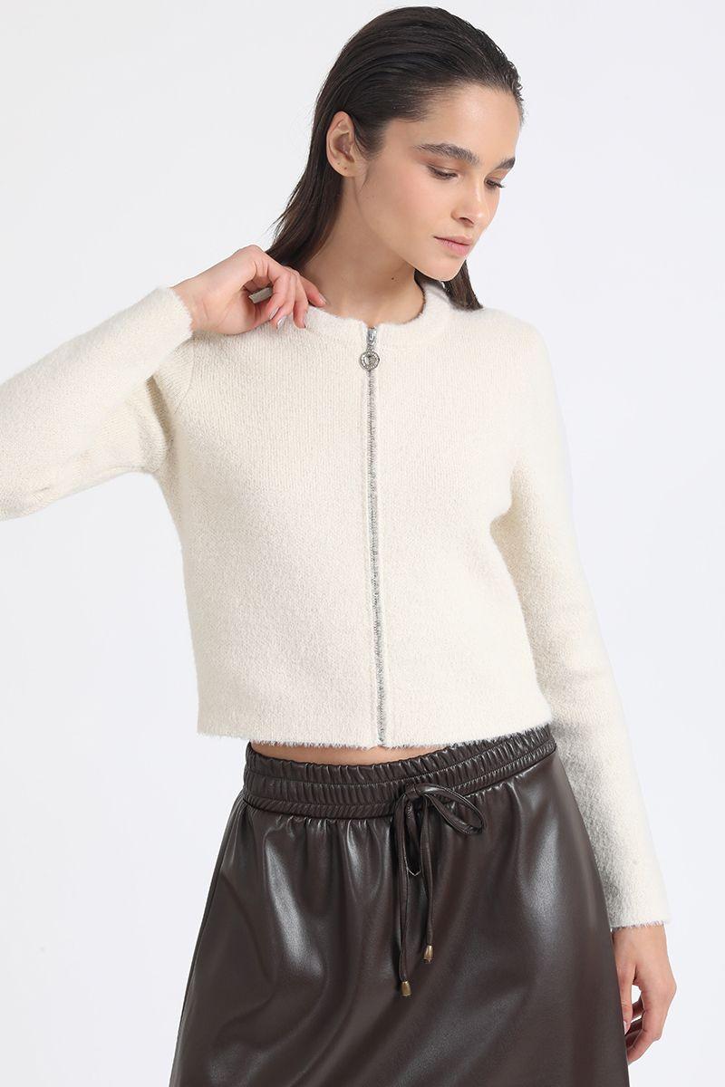 Cardigan Tejido Punto Fantasia Piel, Crudo Liola-4