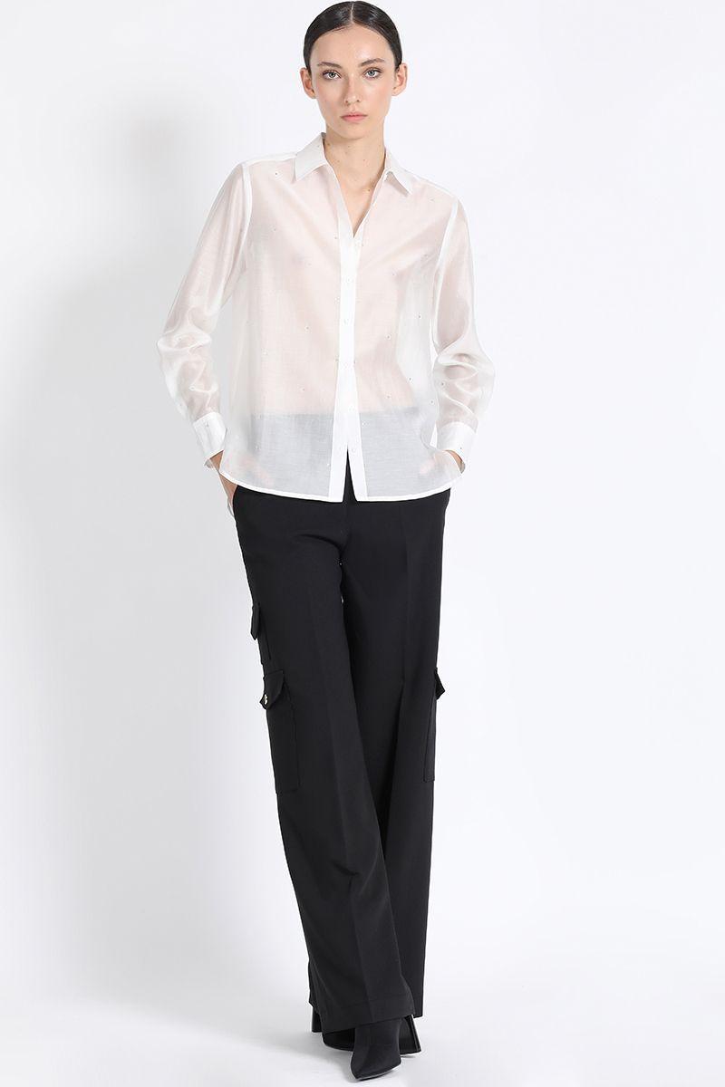 Camisa Semi Transparente Con Strass, Crudo Liola-2