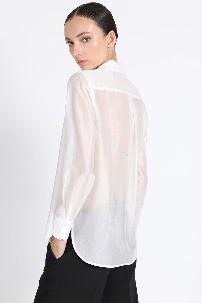 Camisa Semi Transparente Con Strass, Crudo Liola-3