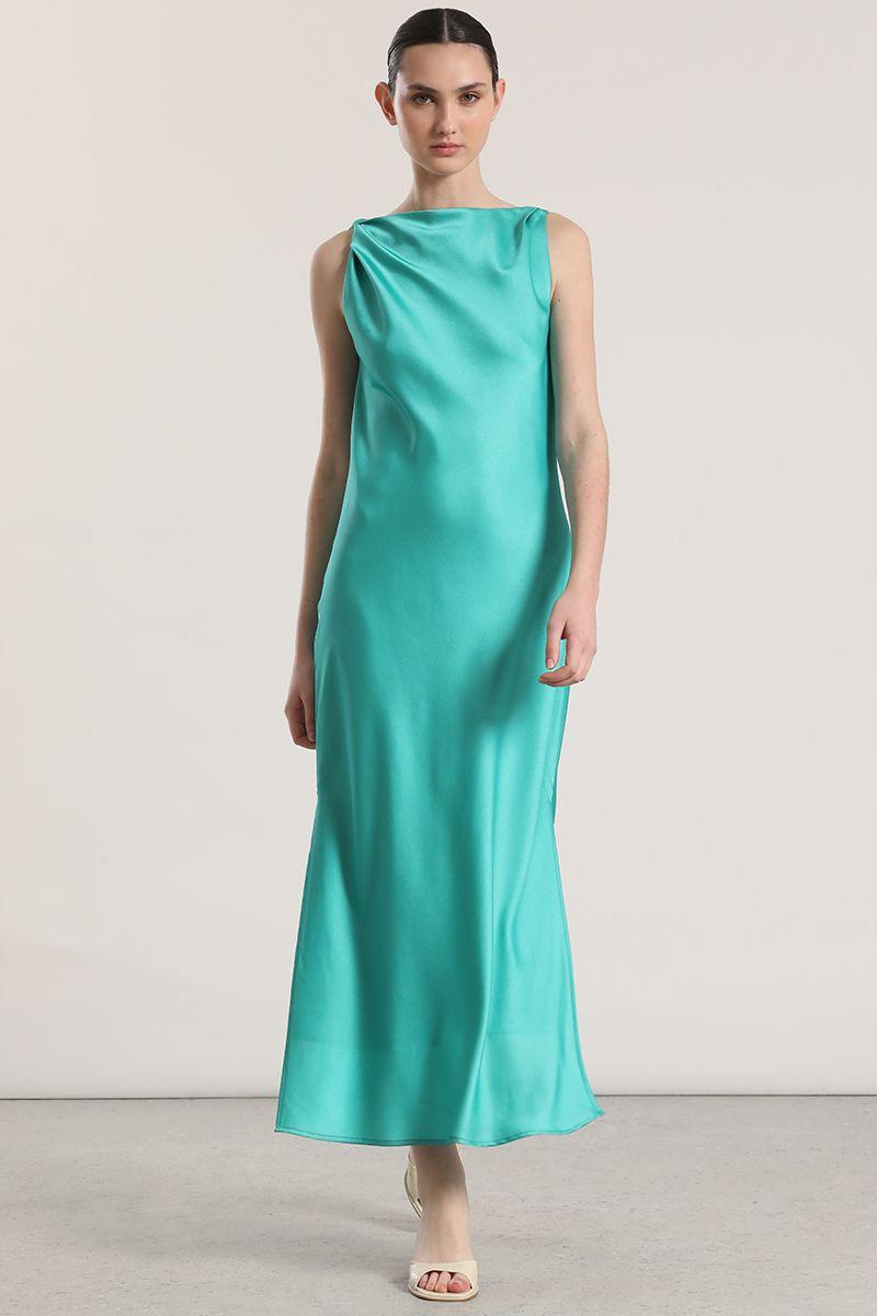 Vestido maxi satín Liola mujer verde-0