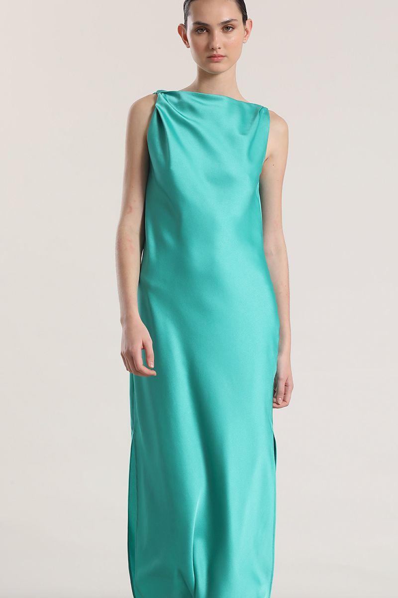 Vestido maxi satín Liola mujer verde-2