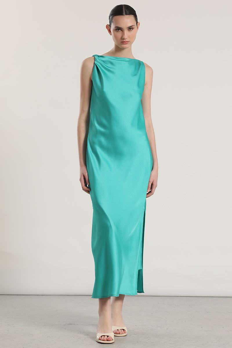 Vestido maxi satín Liola mujer verde-3
