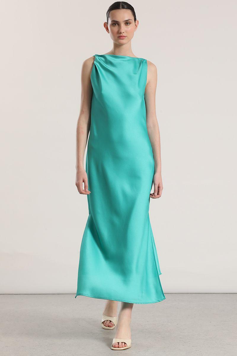 Vestido maxi satín Liola mujer verde-4