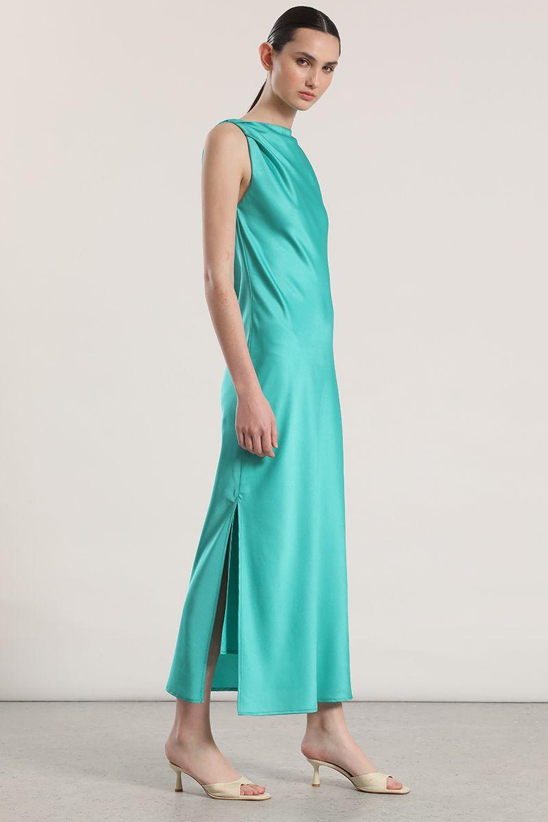 Vestido maxi satín Liola mujer verde-5
