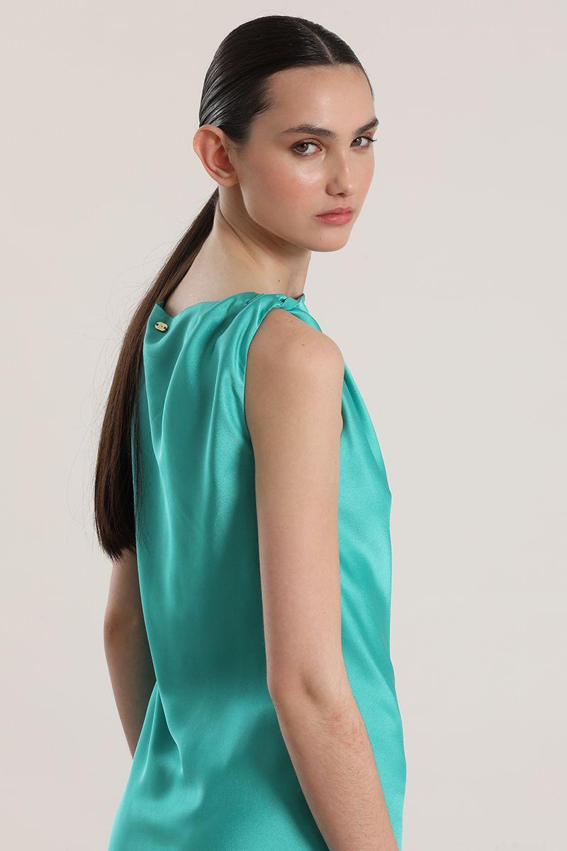 Vestido maxi satín Liola mujer verde-6