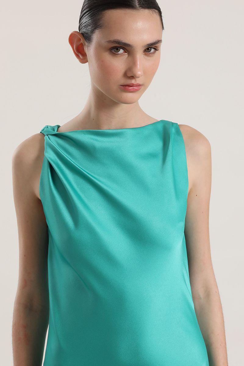 Vestido maxi satín Liola mujer verde-7