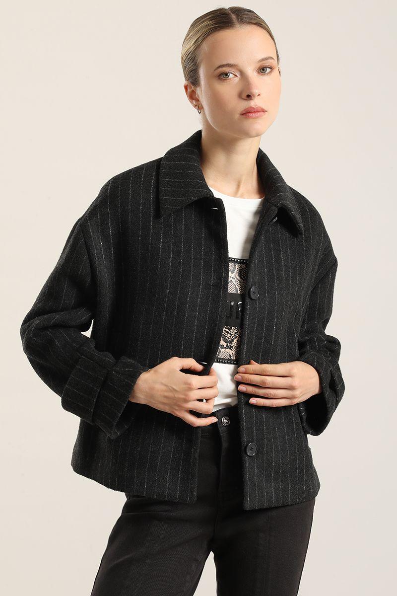 Chaqueta Con Lana, Listado Gris Liola-0