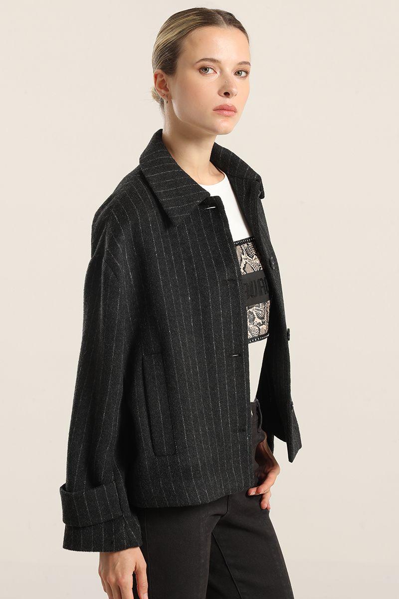 Chaqueta Con Lana, Listado Gris Liola-2