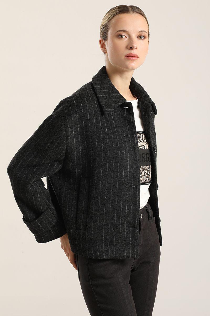 Chaqueta Con Lana, Listado Gris Liola-3