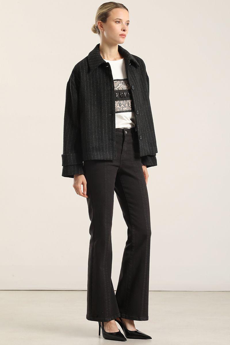 Chaqueta Con Lana, Listado Gris Liola-4